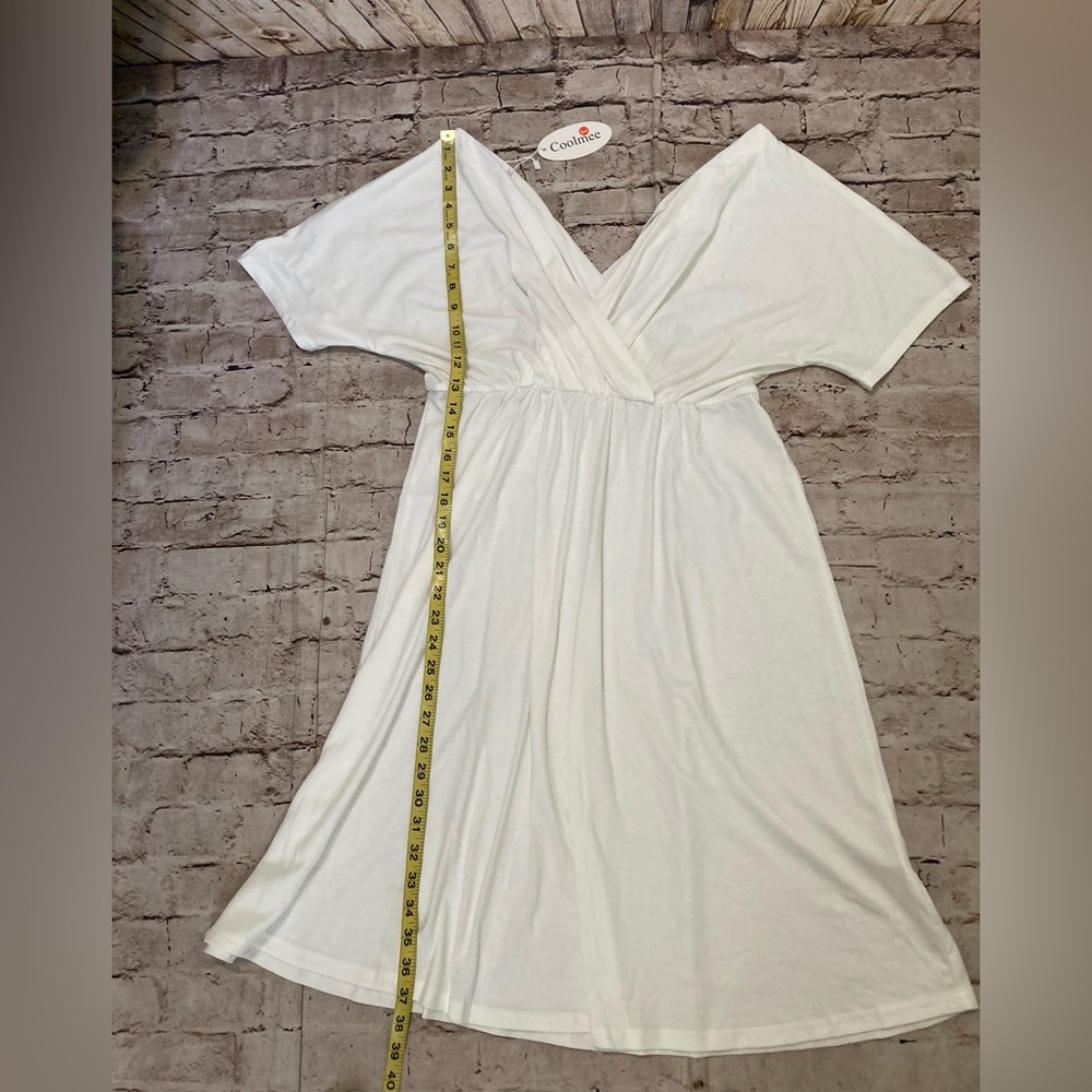 🔥NWT Coolmee white V-neck knee length short sleeve summer dress size L - Picture 8 of 9